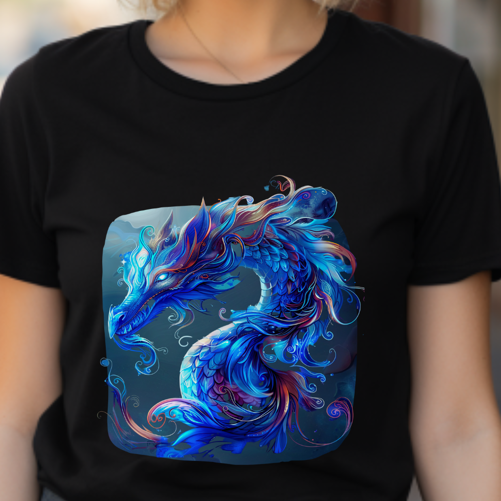 Blue Water Dragon Graphic Tee - Dragons T-shirt - Dragon Lovers Unisex Heavy Cotton Tee T-Shirt