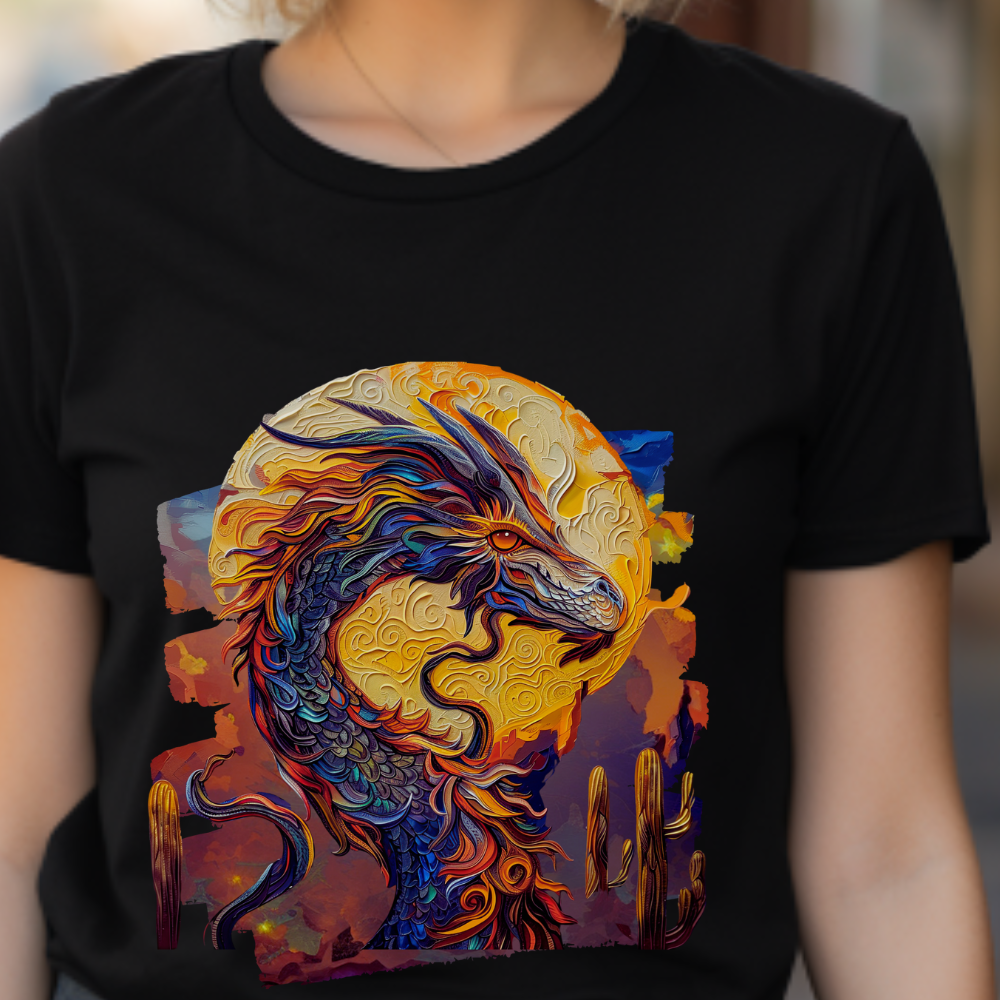 Desert Solar Dragon Graphic Tee - Dragon T-shirt - Dragon Lovers Unisex Heavy Cotton Tee T-Shirt