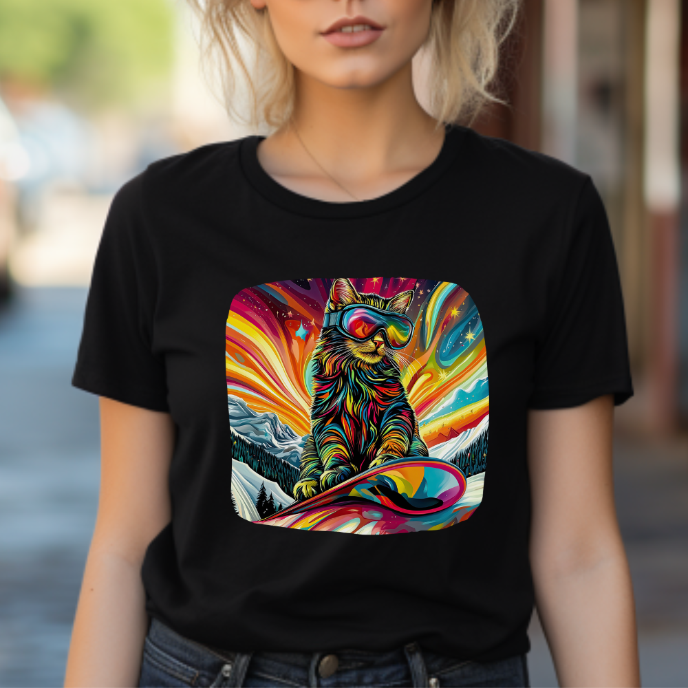 Snowboard Cat (V3) Extreme Winter Sports Ski Cat Art Gift - Cool Cats Unisex Heavy Cotton Tee T-Shirt