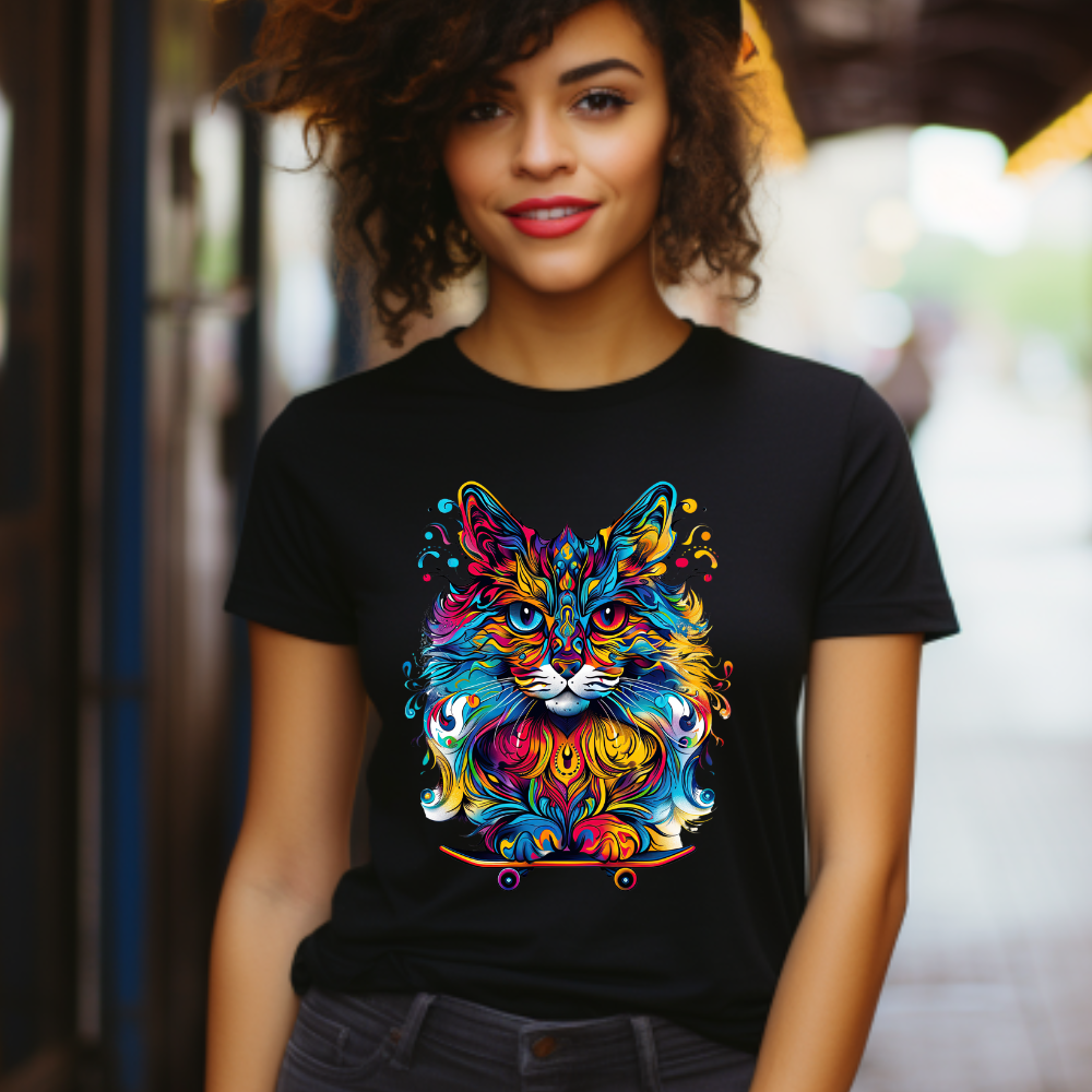 Skateboard Cat (V4) Skater Cat Art Gift - Cool Cats Unisex Heavy Cotton Tee T-Shirt