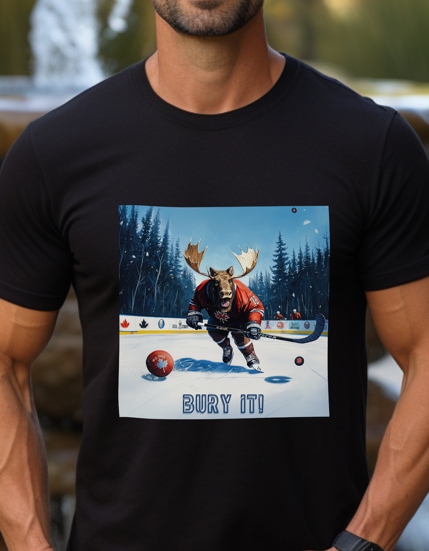 "Bury It" Hockey Player Moose - Moose Lover Hockey Graphic Tee Unisex Heavy Cotton Tee T-Shirt