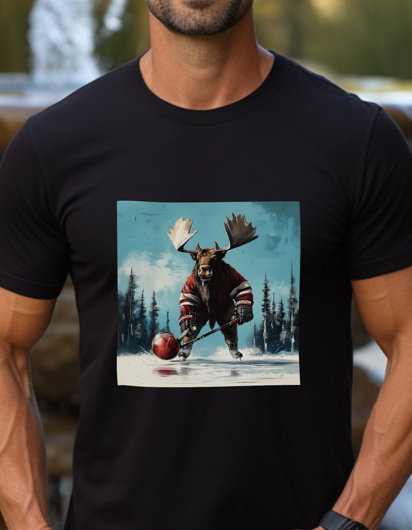 Moose Hockey Player - Drop the Puck! Moose Lover Gift, Hockey Graphic Tee Unisex Heavy Cotton Tee T-Shirt