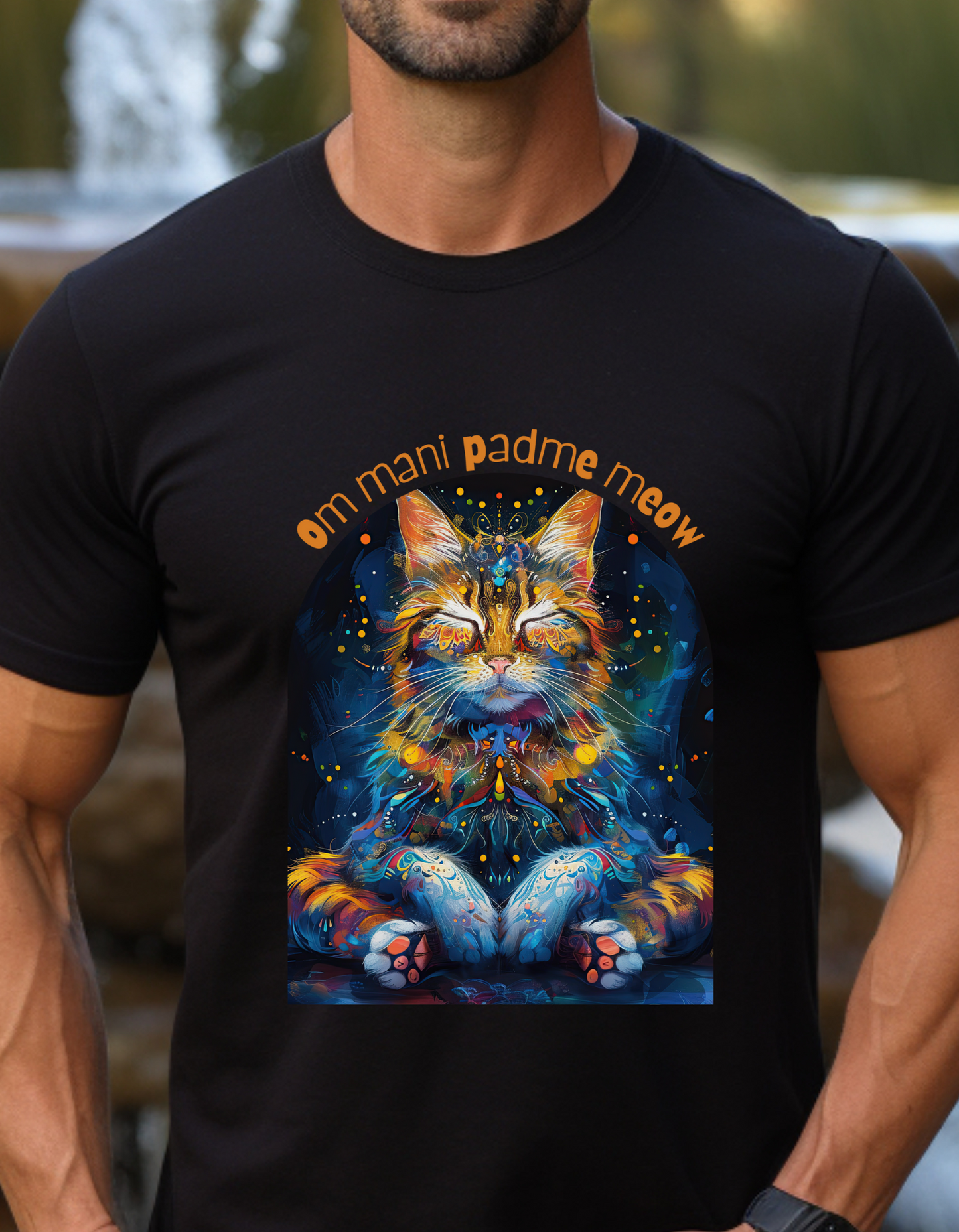 Om Mani Padme Meow (Ver 3) - Meditating Cat Shirt, Cat Lover's Graphic Tee Graphic Unisex T- Shirt, T-Shirt Cat Lovers Gift Softstyle T-Shirt Tee Teeshirt Stylized Cat