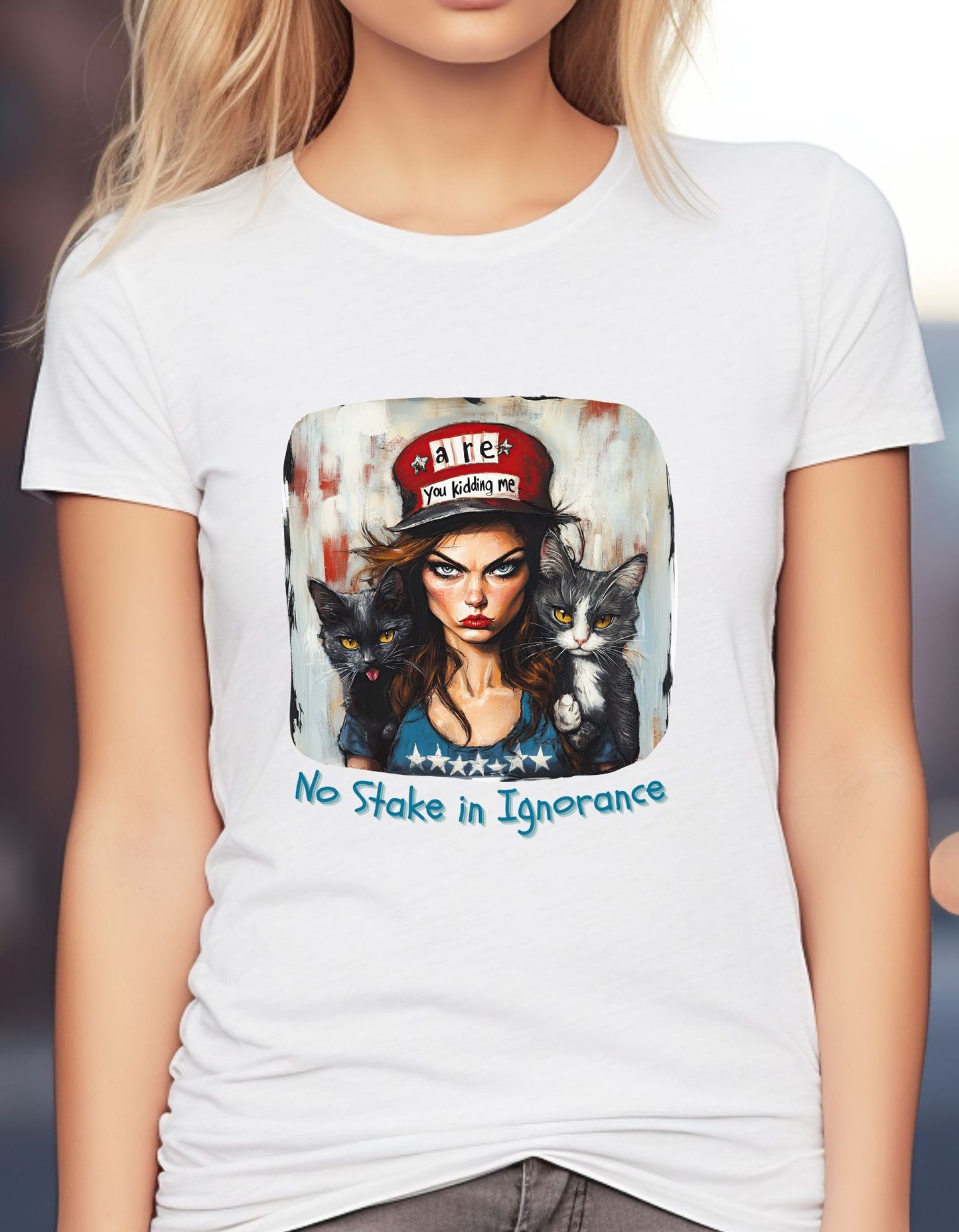 Childless Cat Lady Shirt - "No Stake in Ignorance" - , Ladies Cut T's,