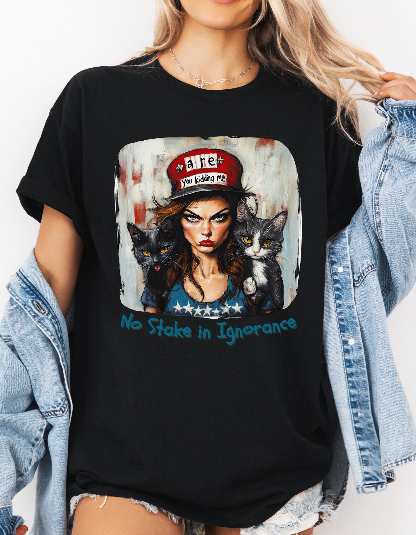 Childless Cat Lady Shirt - "No Stake in Ignorance" - , Say NO to Ignorance - Unisex Heavy Cotton Tee