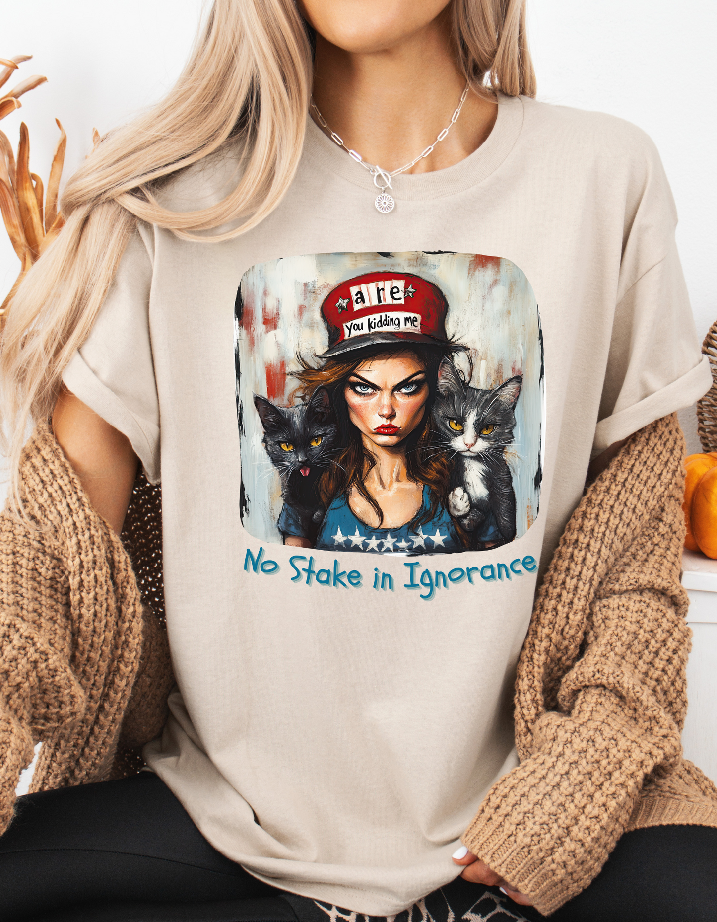 Childless Cat Lady Shirt - "No Stake in Ignorance" - , Say NO to Ignorance - Unisex Heavy Cotton Tee