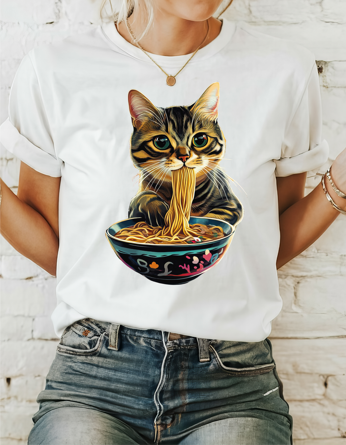 Ramen Cat (Ver 3) Cats and Ramen, Ramen Art Gift - Cute Cats Unisex Heavy Cotton Tee T-Shirt