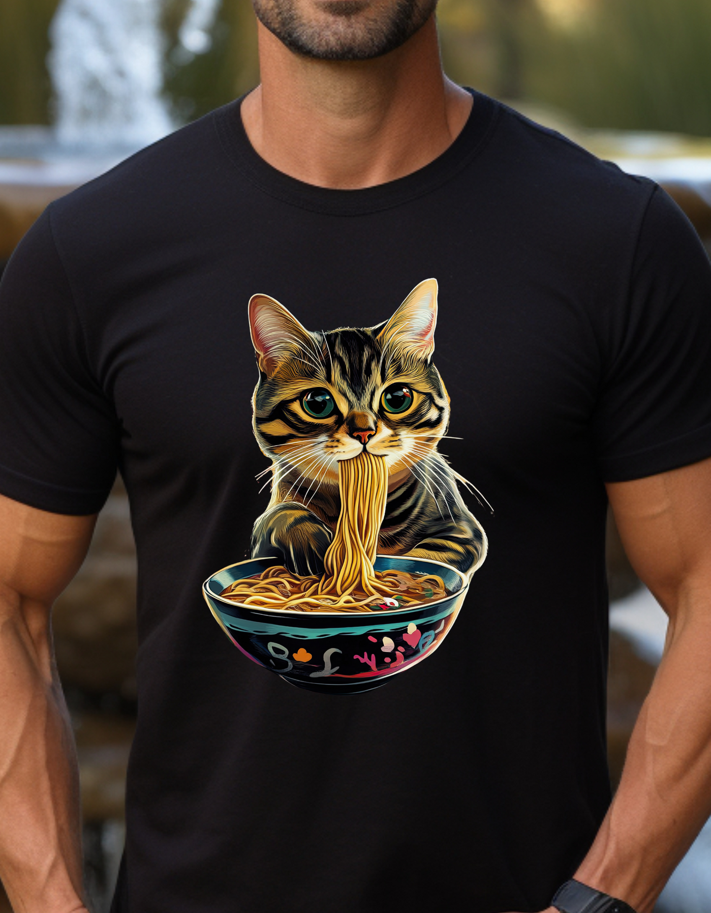 Ramen Cat (Ver 3) Cats and Ramen, Ramen Art Gift - Cute Cats Unisex Heavy Cotton Tee T-Shirt