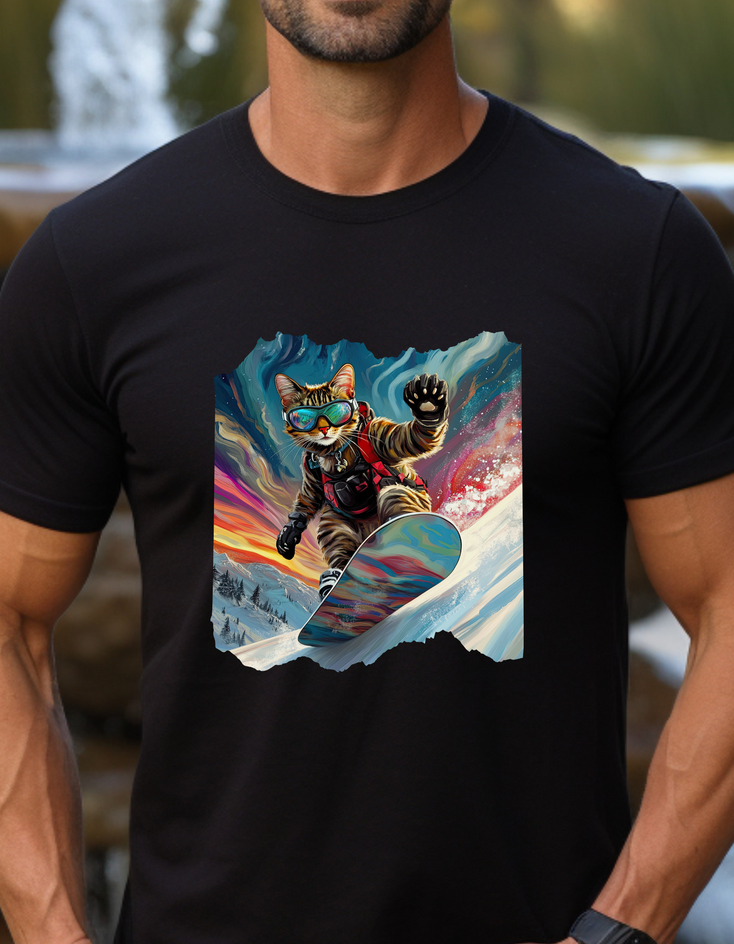 Snowboard Cat, Winter Ski Cat Art Gift - Cool Cats Unisex Heavy Cotton Tee T-Shirt