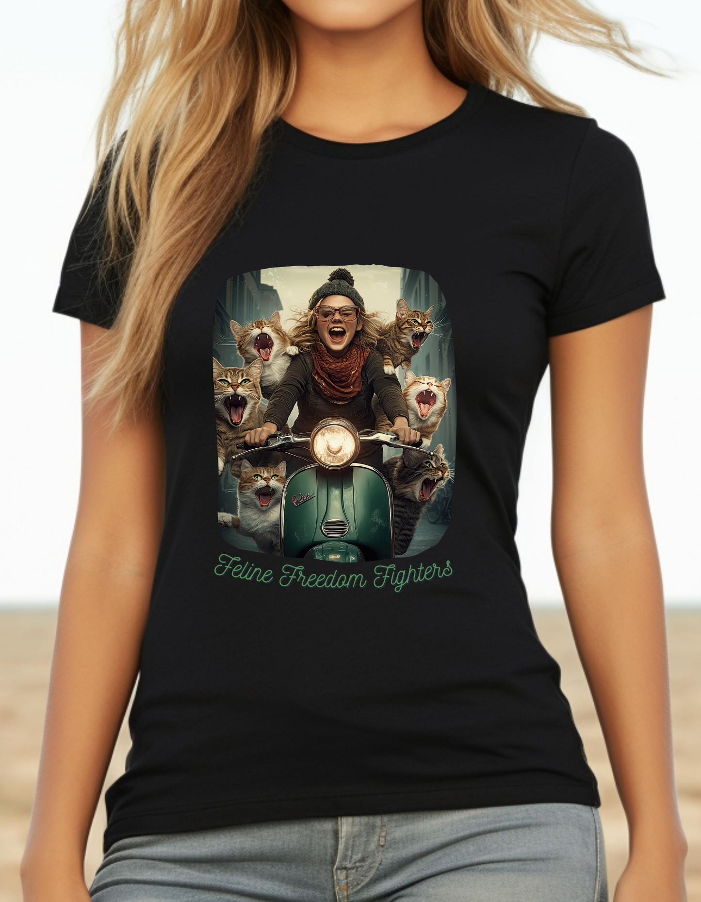 Childless Cat Lady Shirt - "Feline Freedom Fighters" - T-shirt, Ladies Cut Graphic Tees