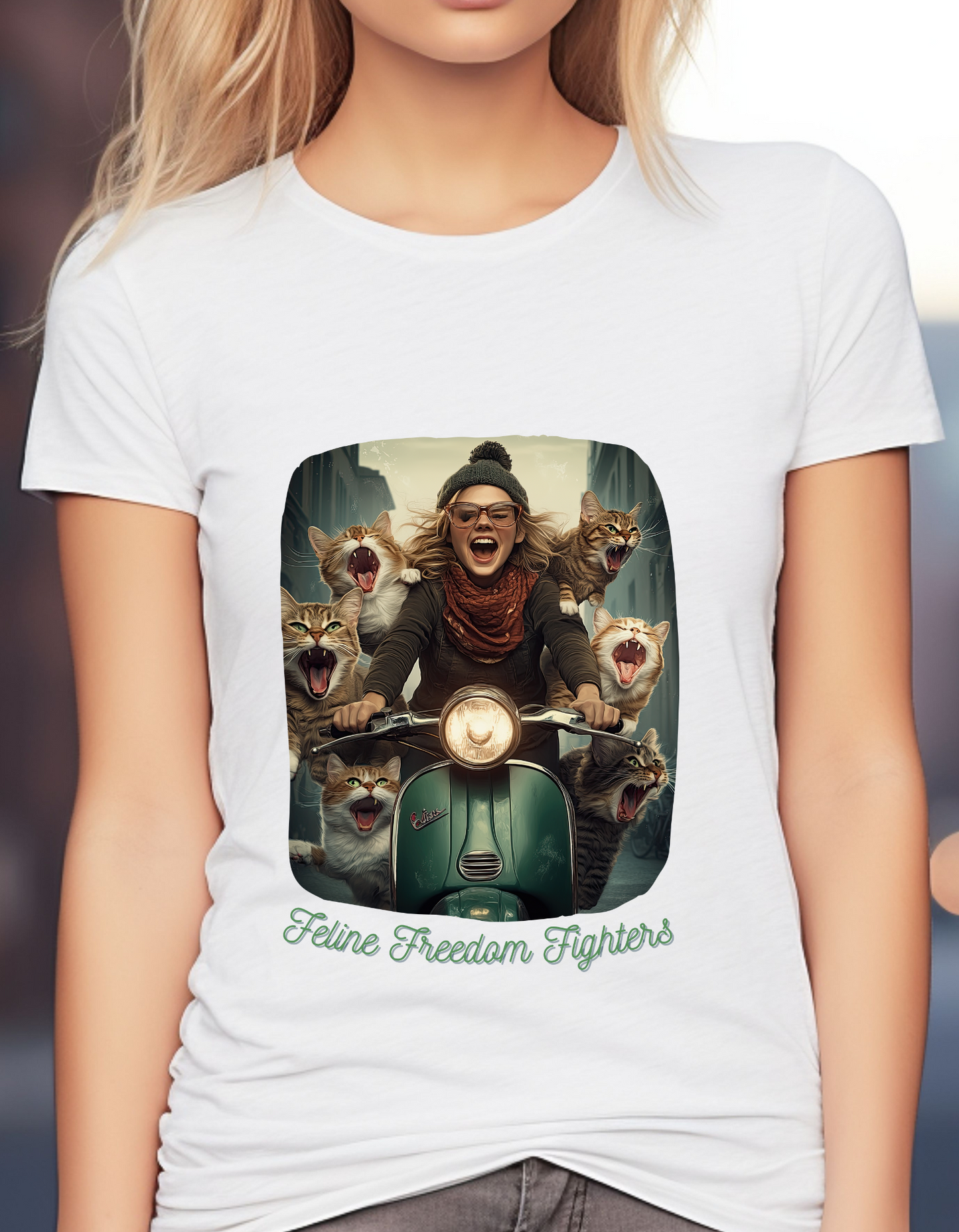 Childless Cat Lady Shirt - "Feline Freedom Fighters" - T-shirt, Ladies Cut Graphic Tees