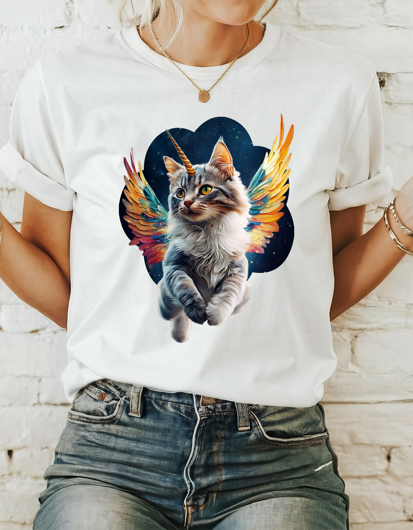 Unicorn Angel Cat, Cat Memorial Unicorn Angel Cat with Angel Wings Graphic Tee- Cat Gift Unisex Heavy Cotton Tee T-Shirt