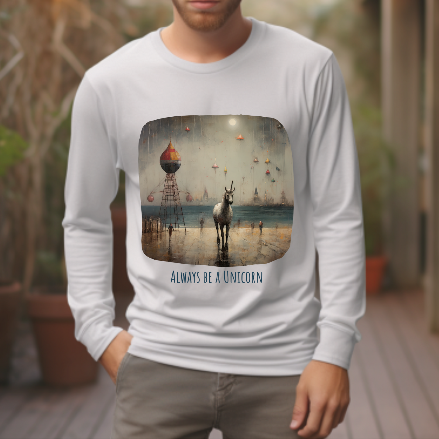 'Always Be a Unicorn,' Unicorn Long Sleeve Shirt Unicorn on a Pier Gift Unisex Jersey Long Sleeve Tee Shirt, T-Shirt