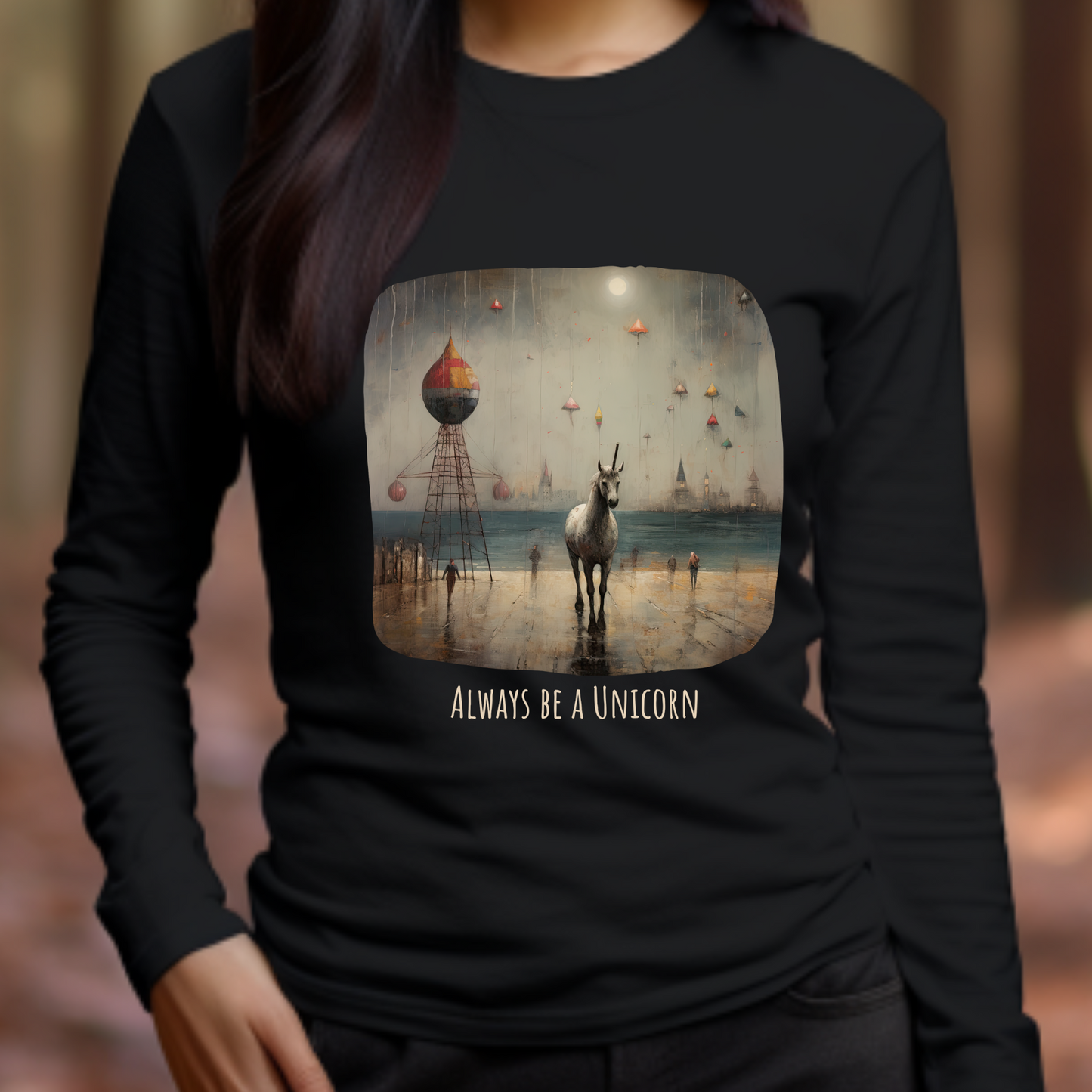 'Always Be a Unicorn,' Unicorn Long Sleeve Shirt Unicorn on a Pier Gift Unisex Jersey Long Sleeve Tee Shirt, T-Shirt
