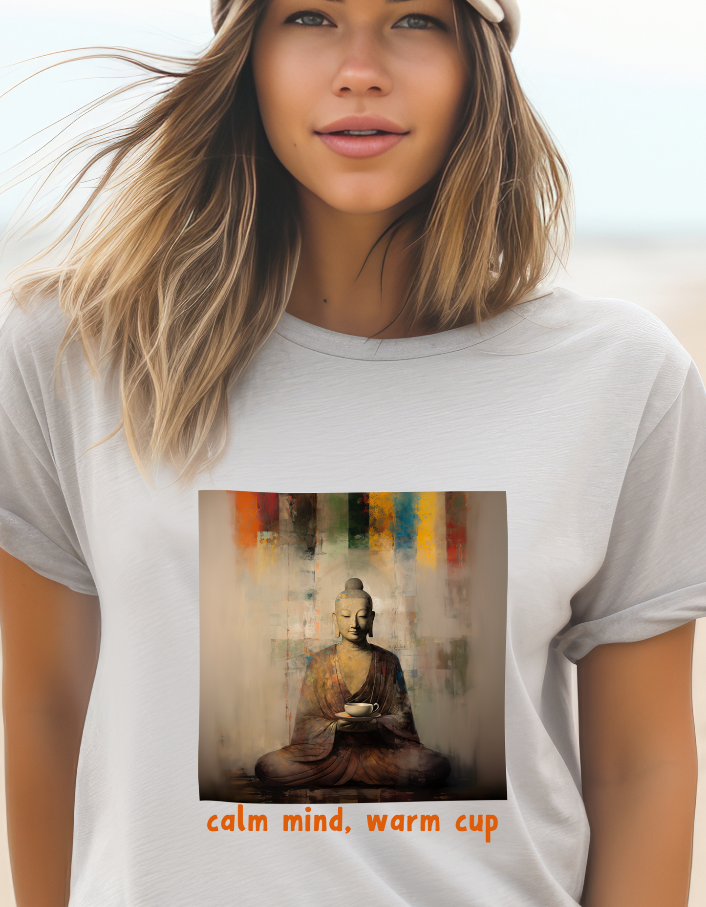 Calm MInd, Warm Cup - Coffee Tea Lover Buda Buddha Budda Unisex Graphic Tee - Jersey Short Sleeve Tee Shirt, Softstyle T-Shirt Men Woman
