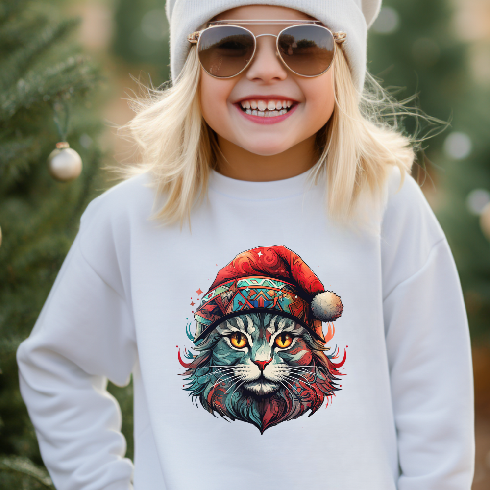 Christmas Cats in Santa Hats- Cats in Santa Hats Kids Sweatshirt - Adorable Youth Crewneck Sweatshirt -Christmas Cat Gift