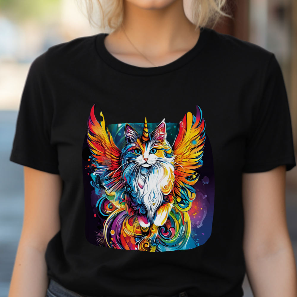 Golden Wings Angel CatUnicorn, Cat Memorial Unicorn Cat with Angel Wings Graphic Tee- Cat Gift Unisex Heavy Cotton Tee T-Shirt