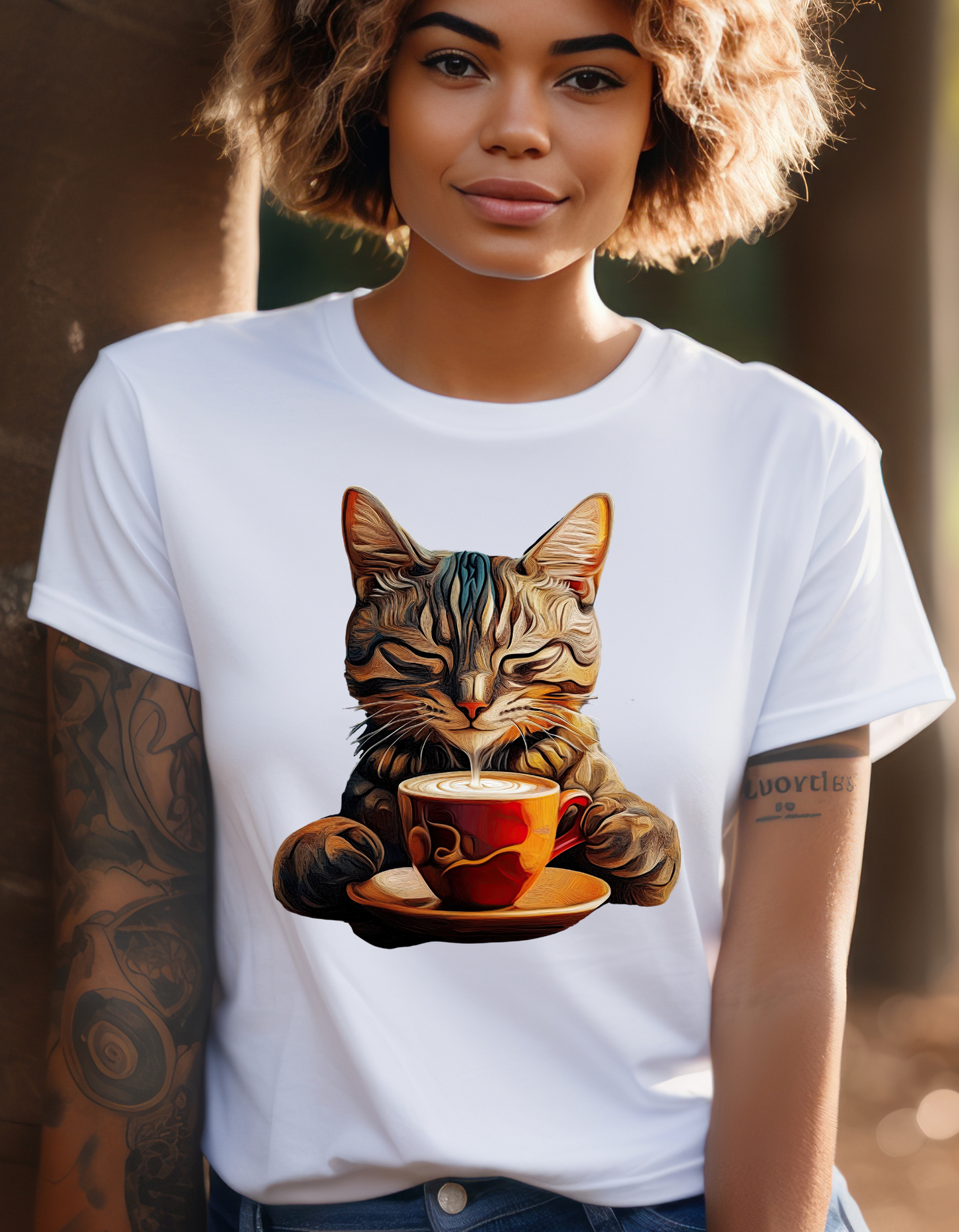 Coffee Cat - (V3) Cats and Coffee , Tea Shirt - T-shirt Coffee Lover - Cat Lover Unisex Heavy Cotton Tee T-Shirt