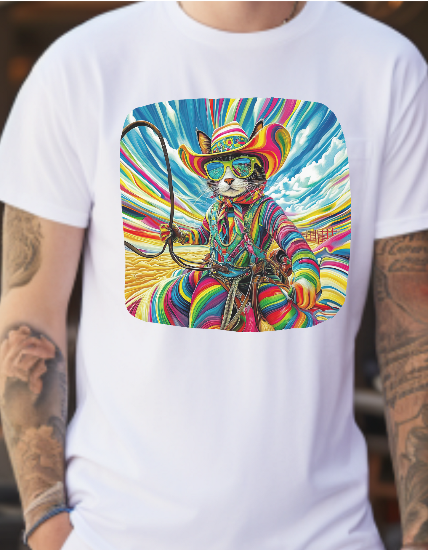 Rodeo Star Cowboy, Cattle Rancher Cat Shirt - Graphic T- Cat Art Gift - Cool Cats Unisex Heavy Cotton Tee T-Shirt