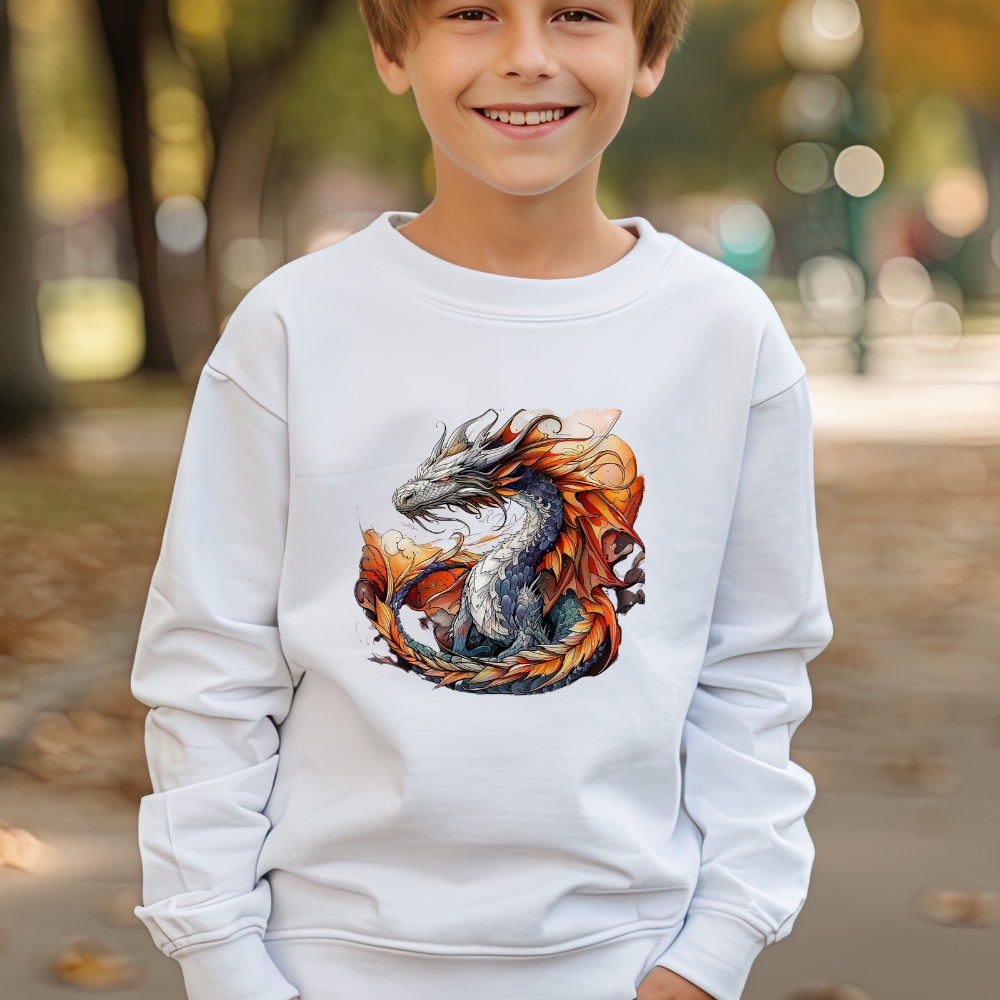 Fire Dragon Kids Sweatshirt - Kids Boys Youth Crewneck Sweatshirt -Dragon Lover Gift