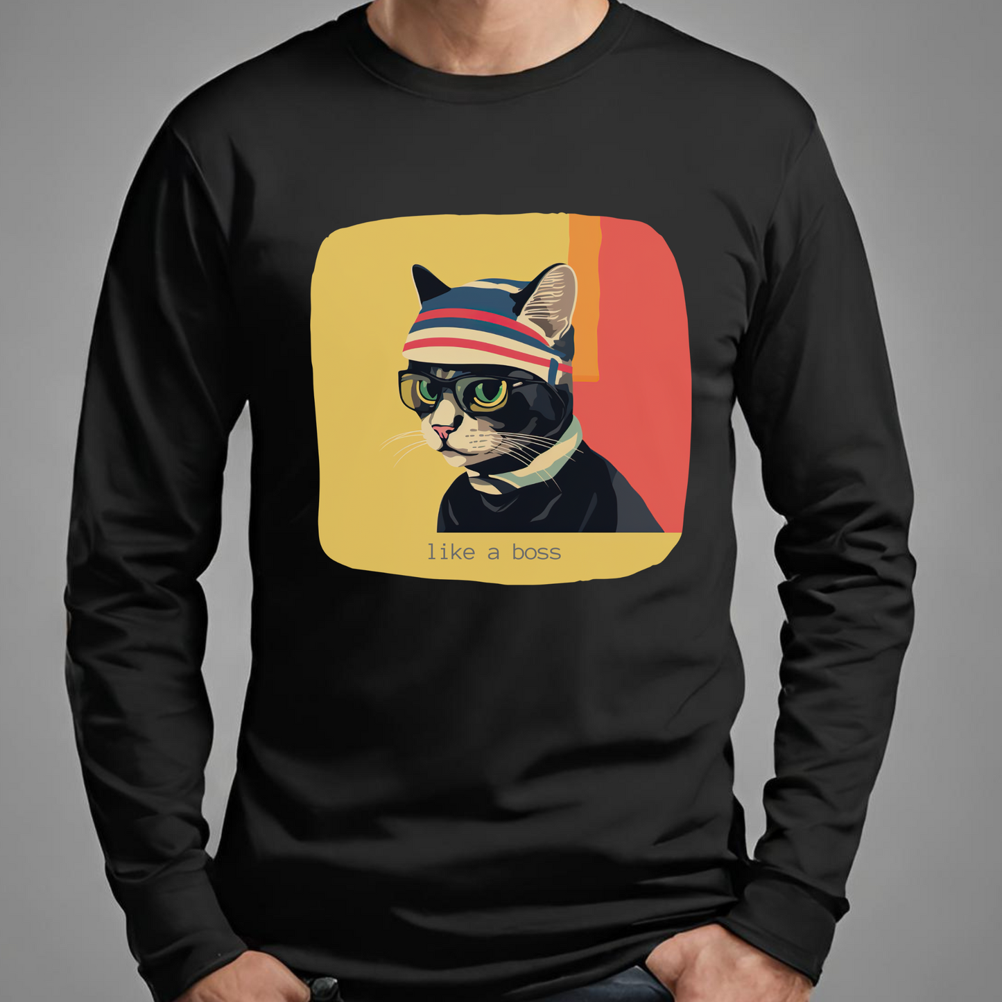 Like a Boss Cat Nerd, Boss Geeky Cat Lover T-shirt Gift Unisex Jersey Long Sleeve Tee Shirt, T-Shirt, Cat Lovers Gift