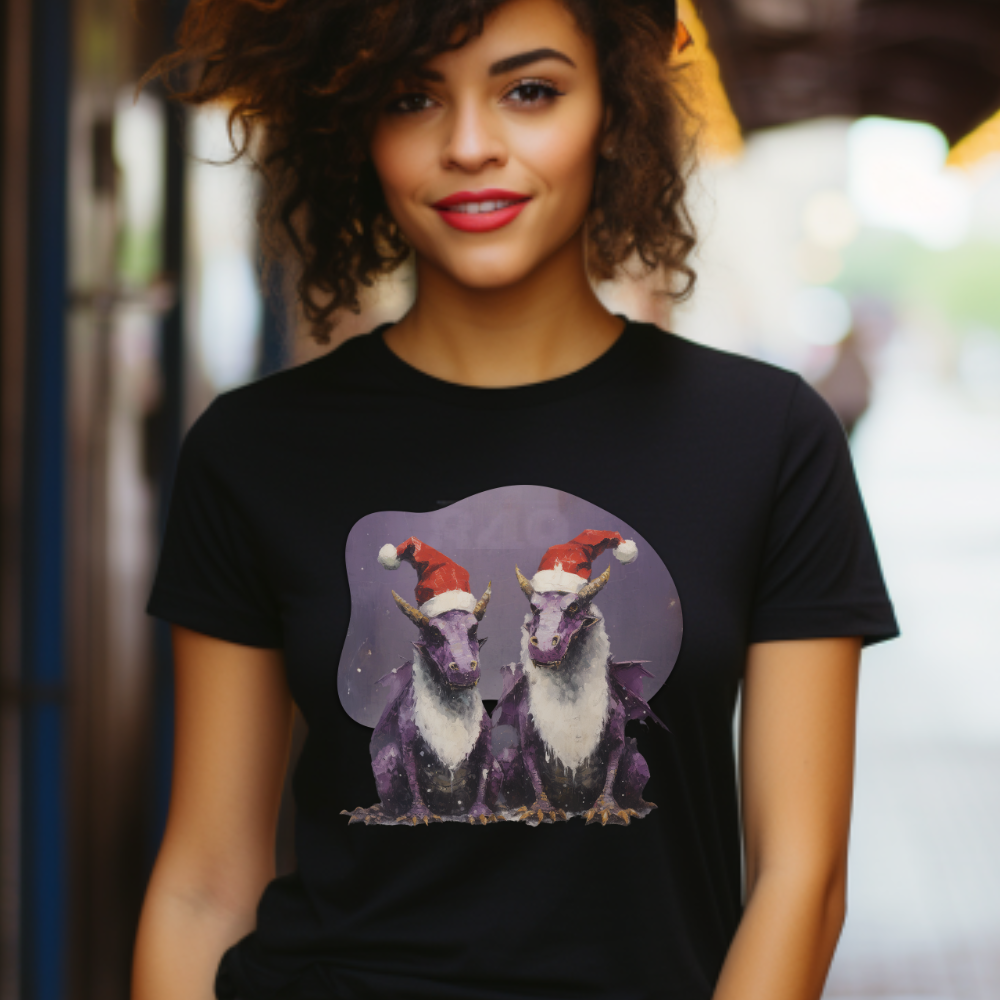 Holiday Dragon Graphic Tee - Dragon in Santa Hat T-shirt - Dragon Lovers Unisex Heavy Cotton Tee T-Shirt