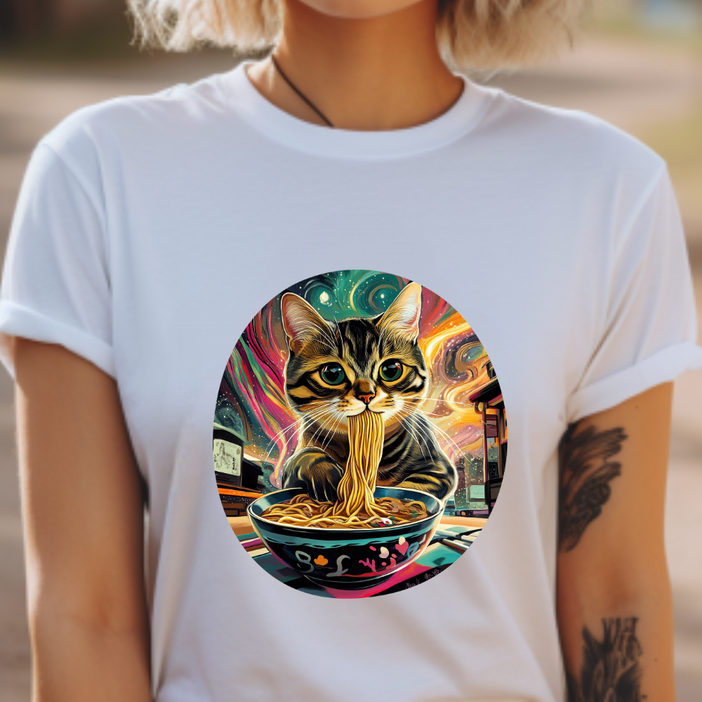 Ramen Cat (Ver 6), Cats and Ramen, Ramen Art Gift - Cute Cats Unisex Heavy Cotton Tee T-Shirt