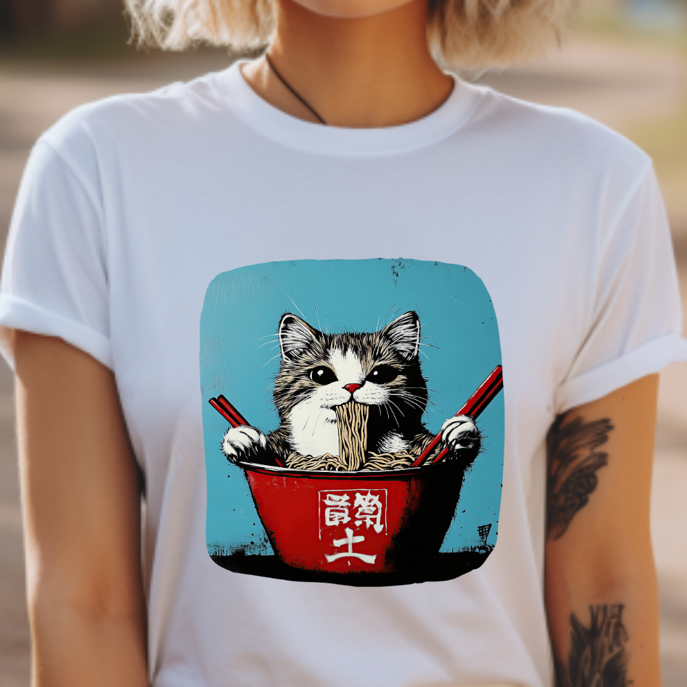 Ramen Cat (V4) Cats and Ramen, Ramen Art Gift - Cute Cats Unisex Heavy Cotton Tee T-Shirt