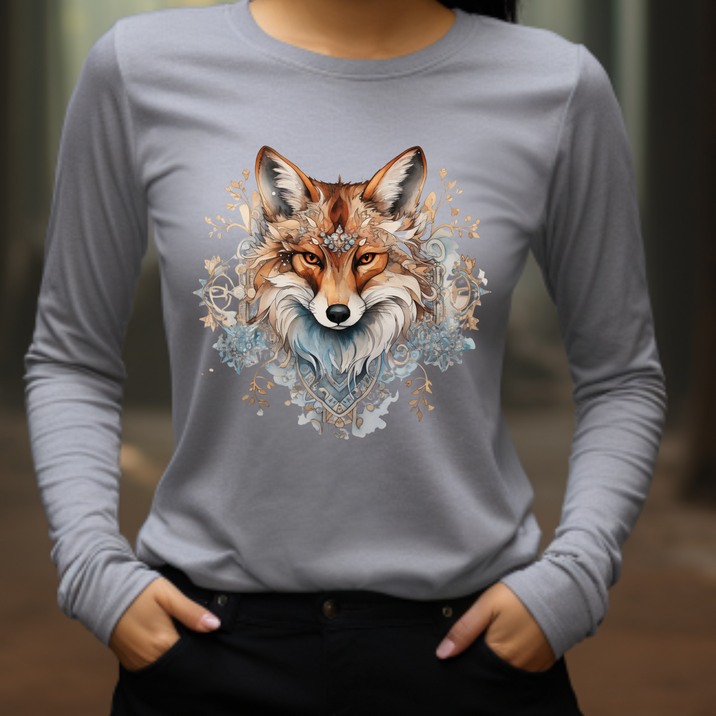Red Fox Winter Fox, Long Sleeve Holiday Shirt Fox Christmas Gift Unisex Jersey Long Sleeve Tee Shirt, T-Shirt,