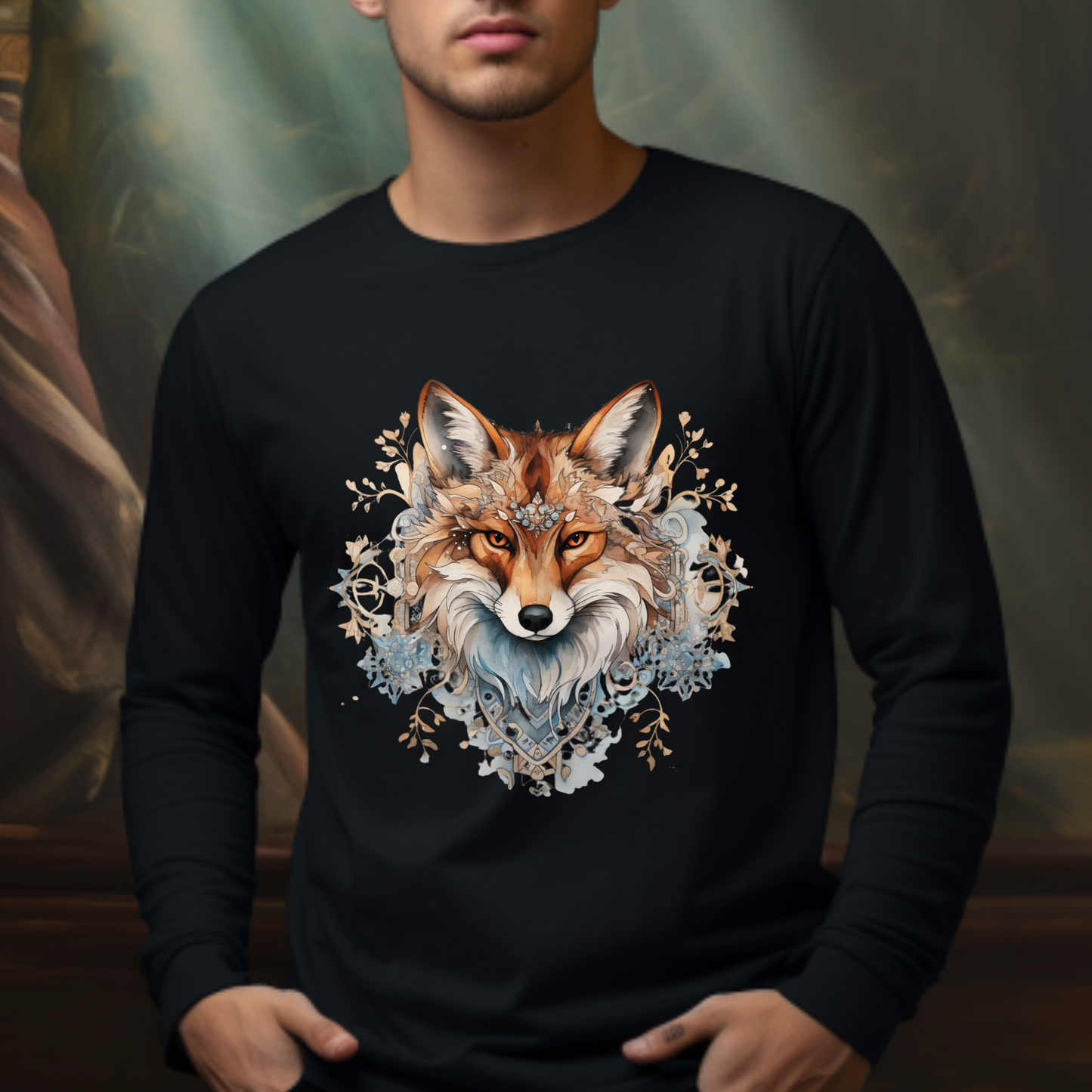 Red Fox Winter Fox, Long Sleeve Holiday Shirt Fox Christmas Gift Unisex Jersey Long Sleeve Tee Shirt, T-Shirt,