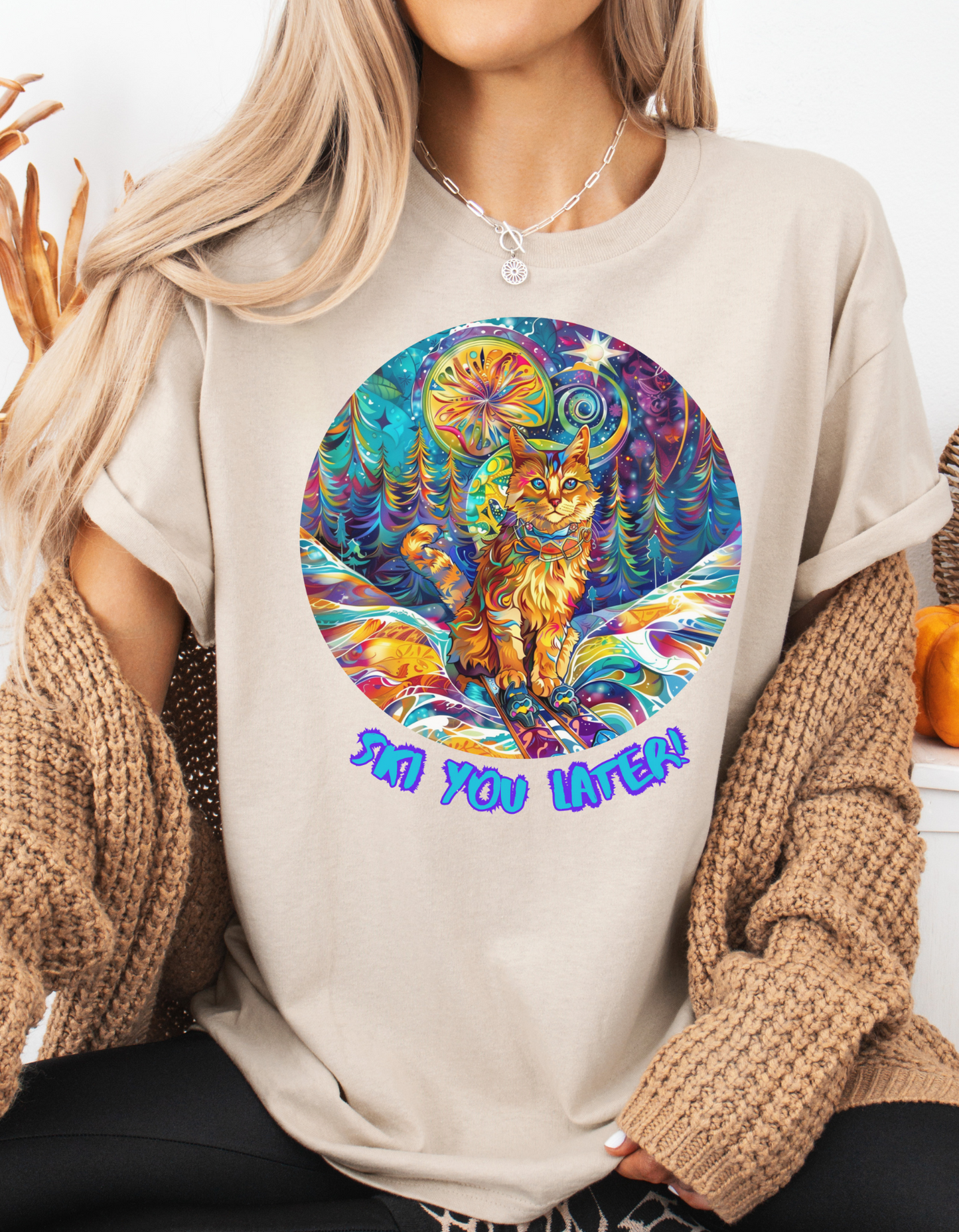 Ski You Later - Ski, Snow, Snowboard Winter Sports Cat Cat Art Graphic Tee, Ski Gift - Cool Cats Unisex Heavy Cotton Tee T-Shirt