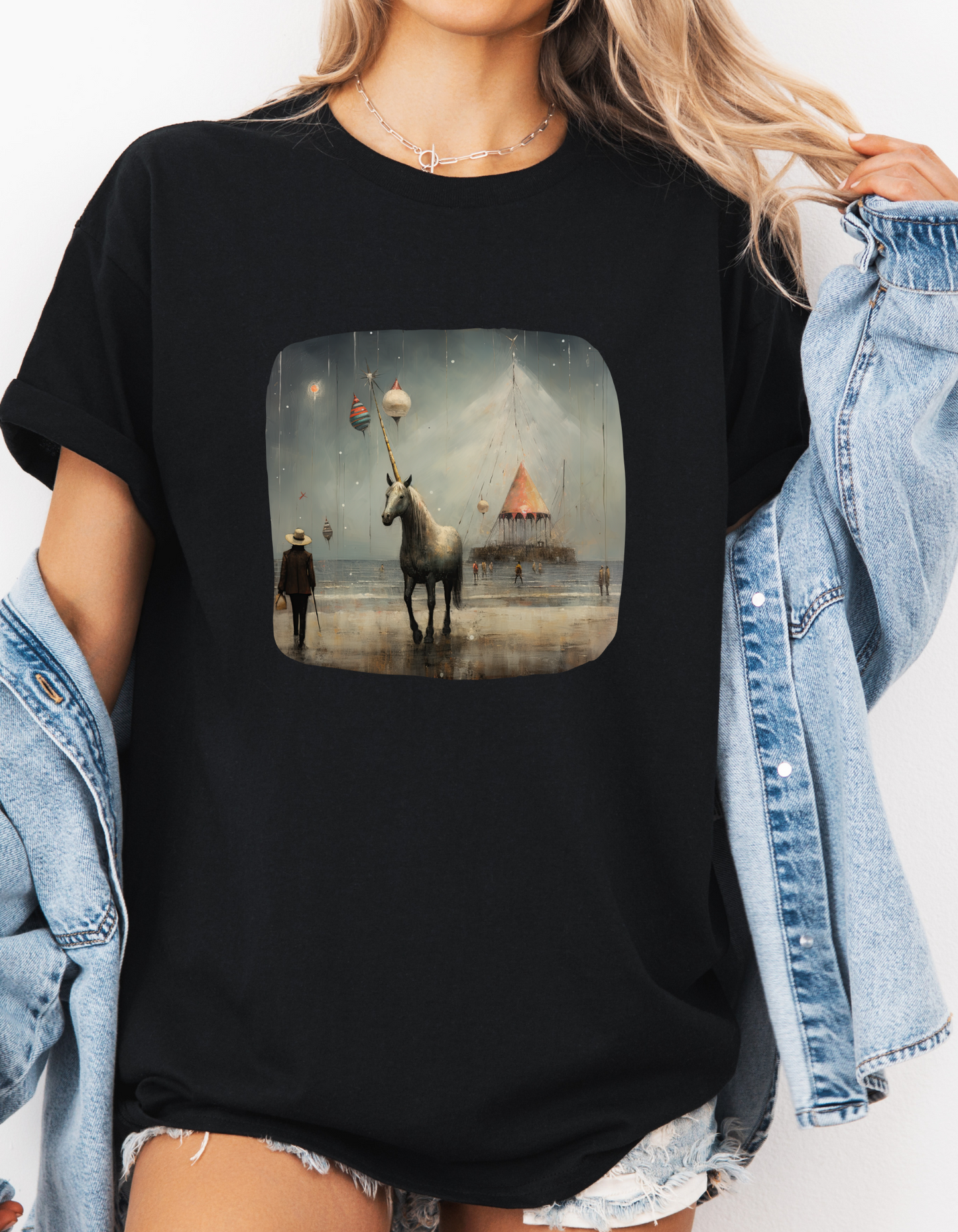 Unicorn with Holiday Ornament, Unicorn Christmas Gift Unisex Tee Shirt, T-Shirt Softstyle T-Shirt