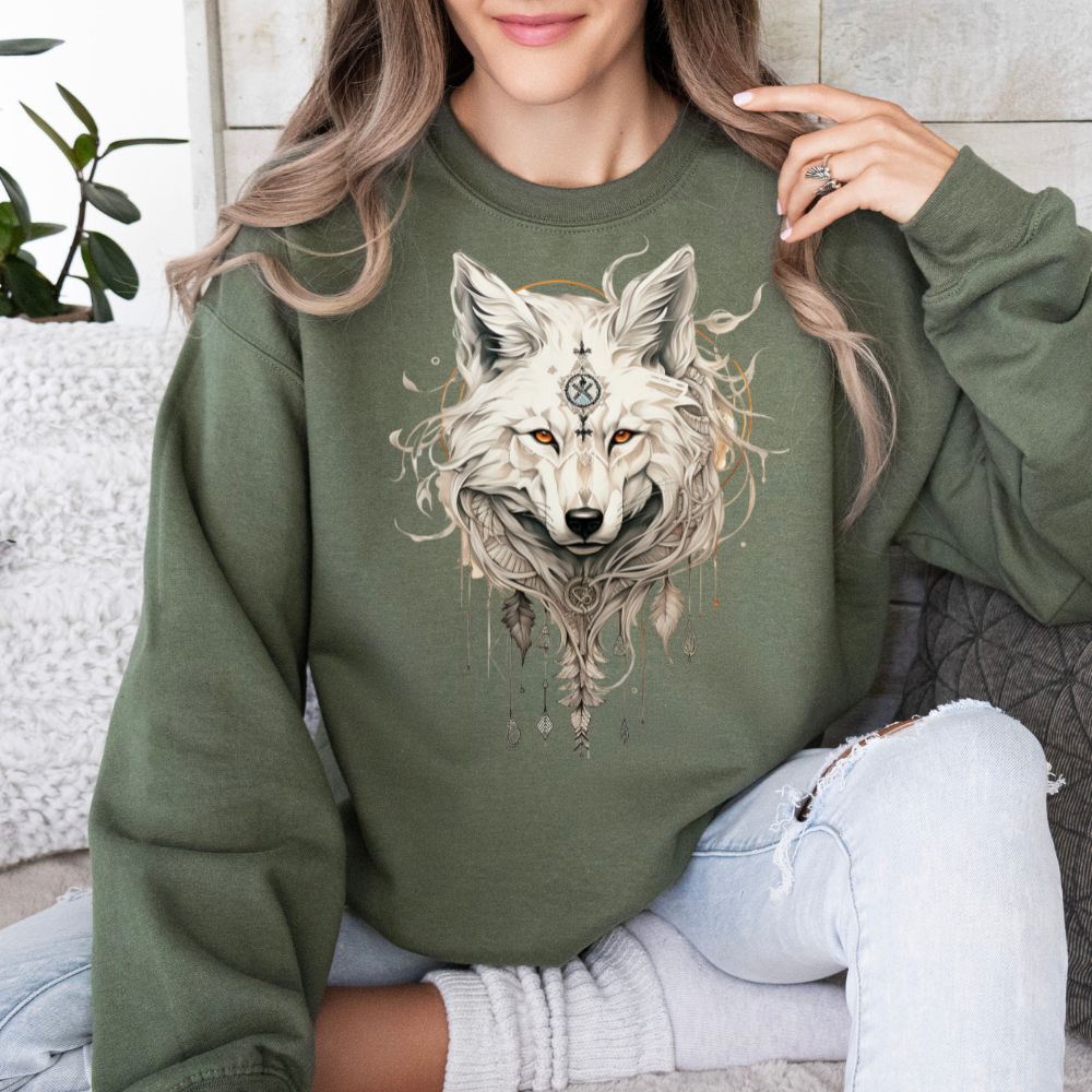 Tribal White Wolf Graphic Sweatshirt