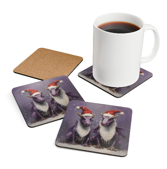 Dragons With Christmas Hats Coasters