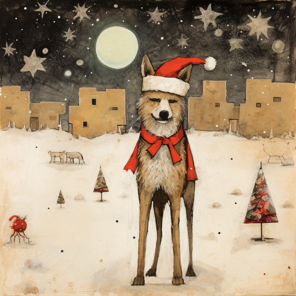 Santa Fe Coyote Christmas Art
