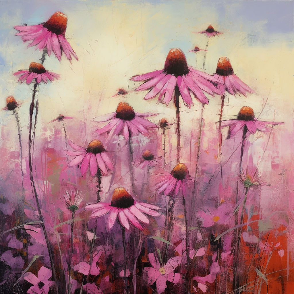 Echinacea Cone Flower Drawing Wall Art