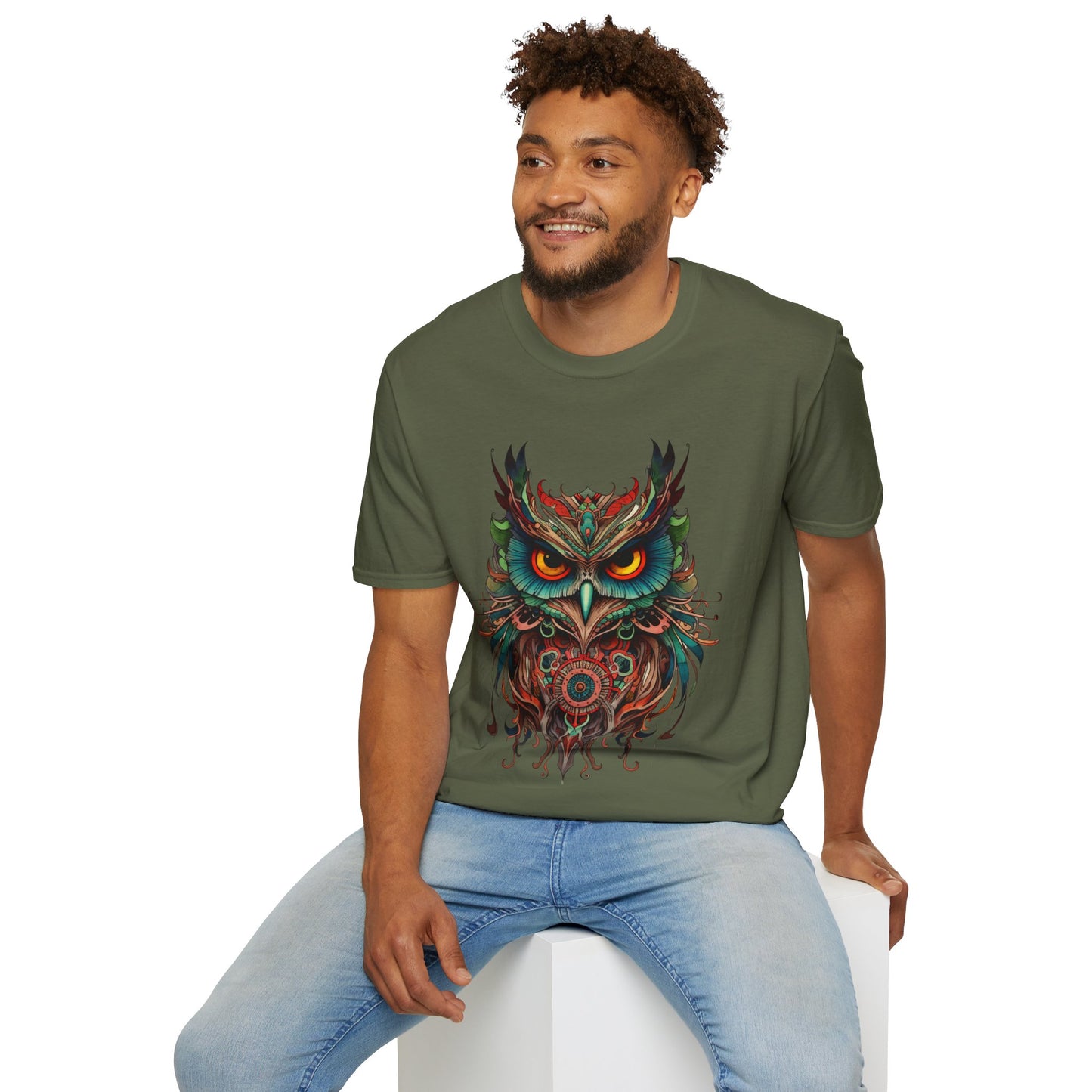 Jeweled Tone Owl, Owl Shirt, Barn Steampunk Owl   Unisex Tee Shirt, T-Shirt Softstyle T-Shirt Tee Teeshirt