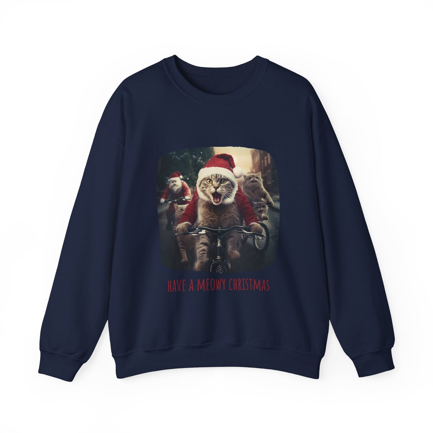 Meowy Christmas Cat, Cat Lovers Gift, Kitty Cat Christmas Shirt Unisex Sweatshirt Sweat Shirt,  Many Colors