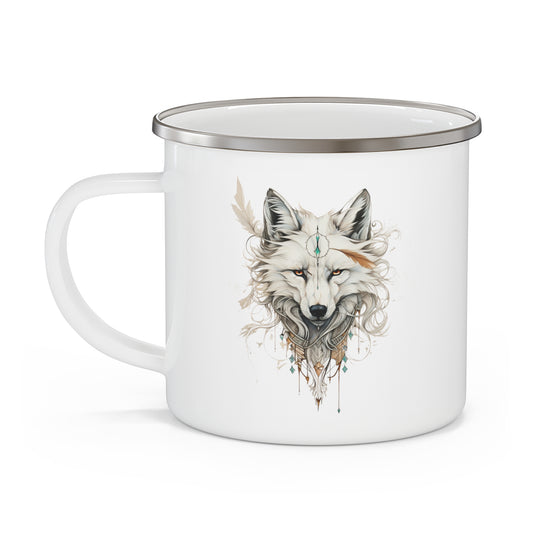 White Fox, Fox Totem, Fox Spirit Medicine Enamel Camping Mug Fox Lover's Christmas Gift, Fox Gift