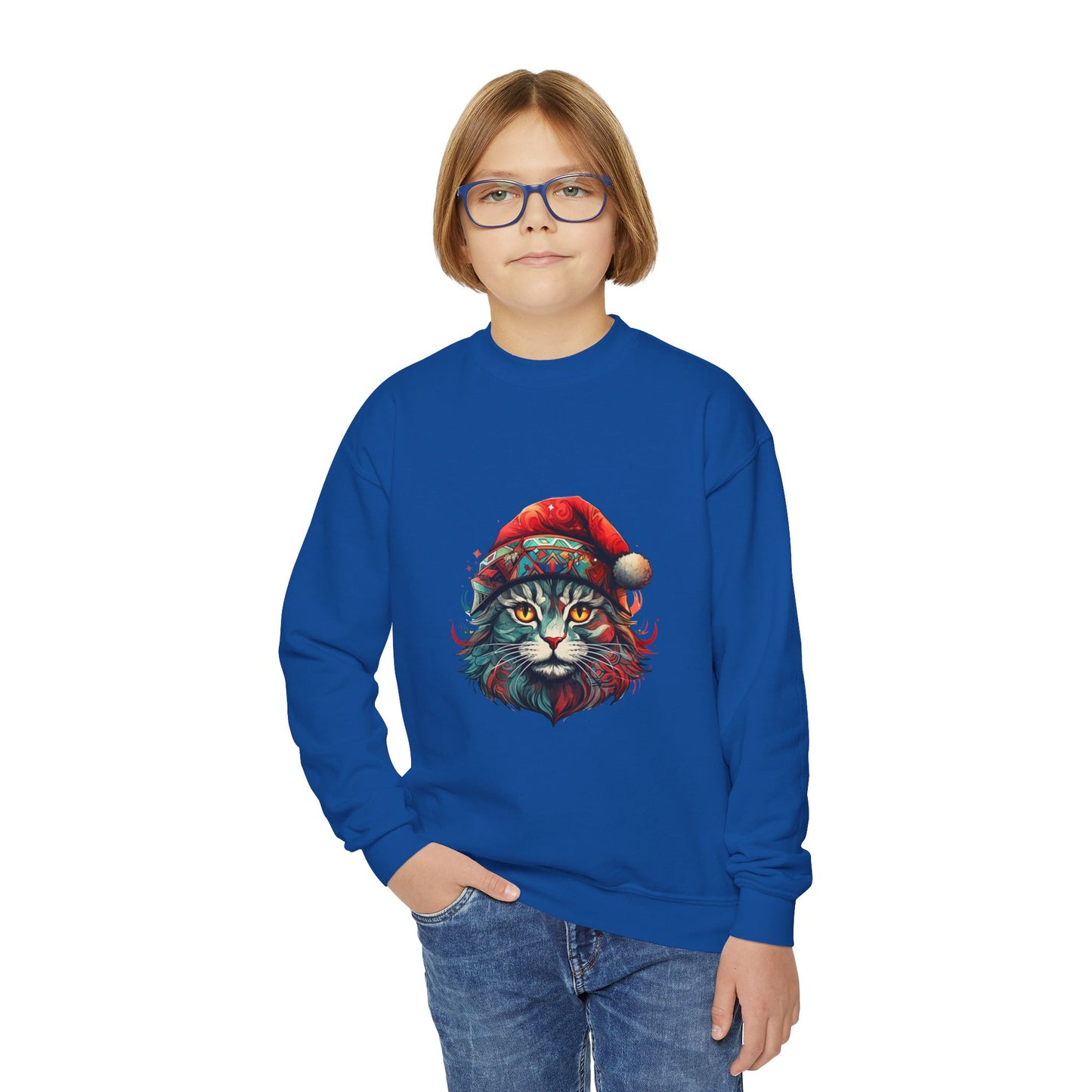 Christmas Cats in Santa Hats-  Cats in Santa Hats Kids Sweatshirt - Adorable Youth Crewneck Sweatshirt -Christmas Cat Gift