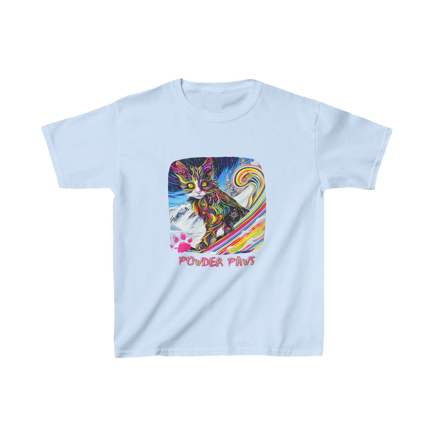 Kids - Powder Paws Skiing Cat Graphic Tee - Vibrant Ski Cat Design for Young Adventurers