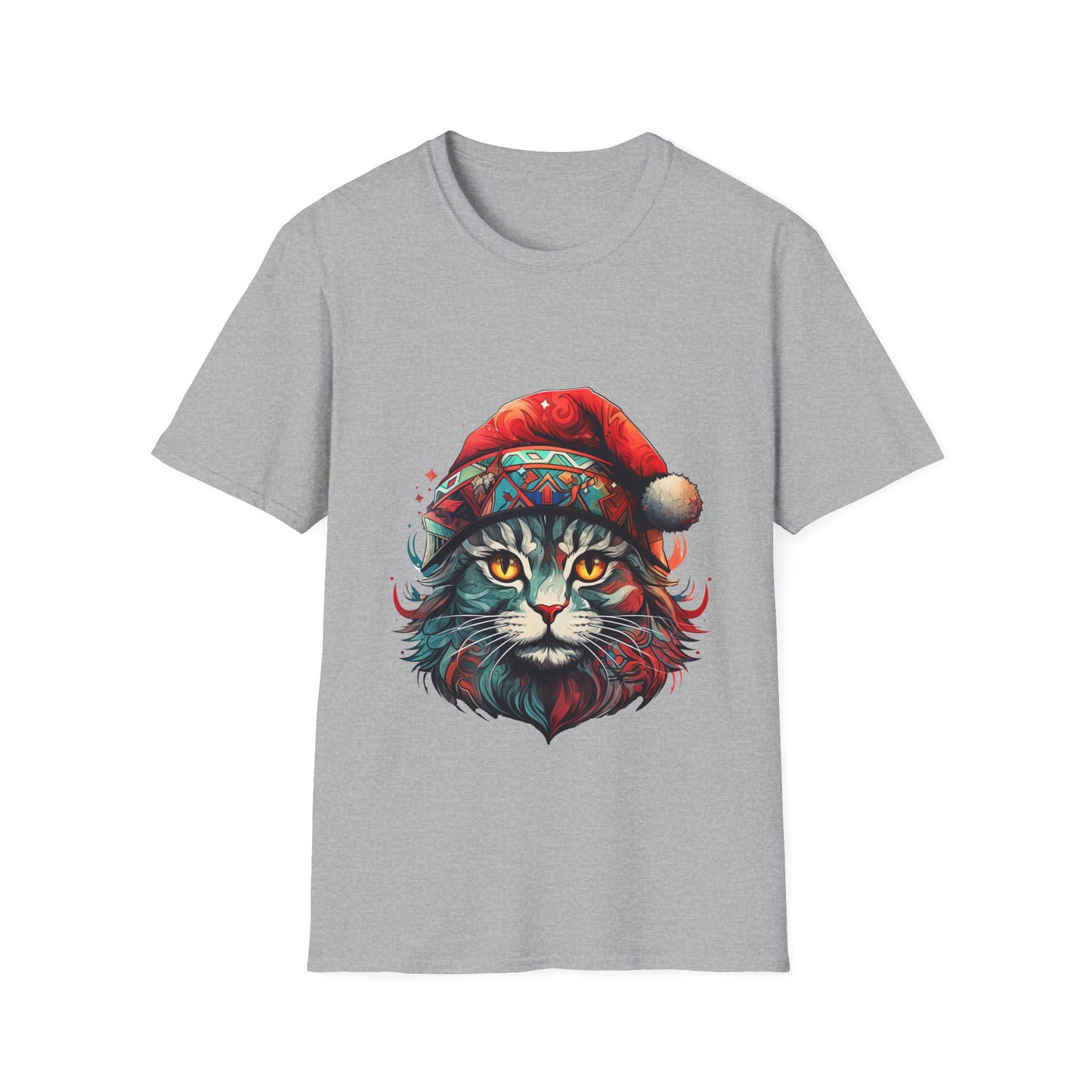 Santa Cats in Christmas Hat Holiday Christmas Cat Shirt, Cat Lover's Graphic Tee Graphic Unisex T- Shirt, T-Shirt Cat Lovers Gift  Softstyle T-Shirt Tee  Christmas JumperTeeshirt Stylized Cat