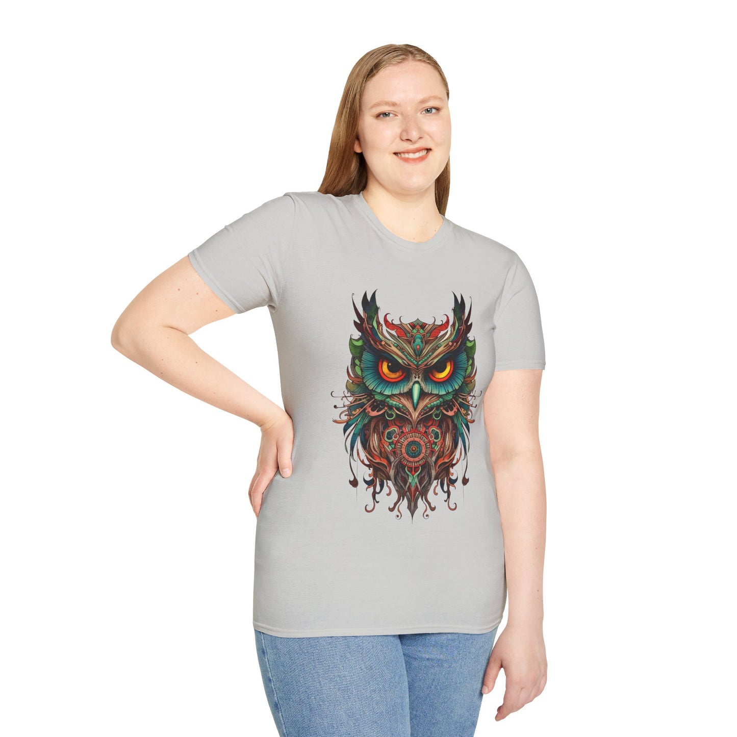 Jeweled Tone Owl, Owl Shirt, Barn Steampunk Owl   Unisex Tee Shirt, T-Shirt Softstyle T-Shirt Tee Teeshirt