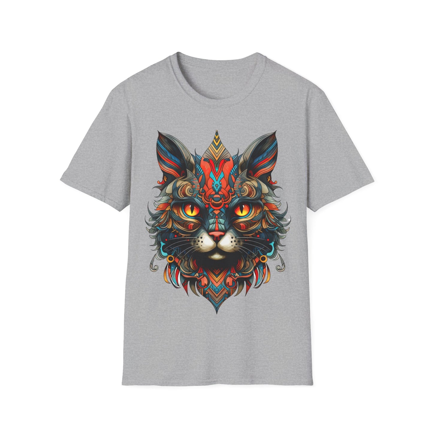 Tribal Exotic Cat Shirt, Cat Lover's Graphic Tee Graphic Unisex T- Shirt, T-Shirt Cat Lovers Gift  Softstyle T-Shirt Tee Teeshirt Stylized Cat