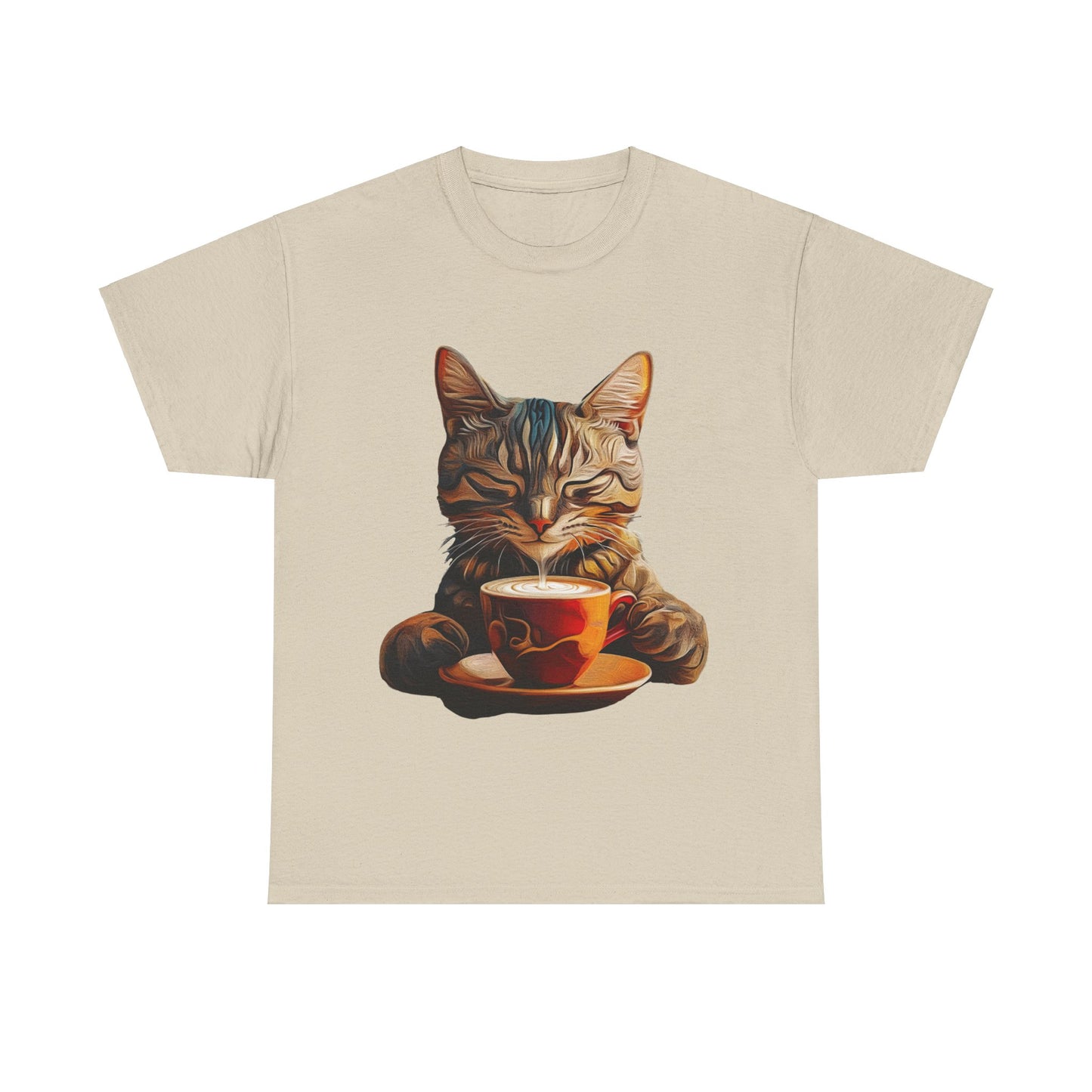 Coffee Cat - (V3)  Cats and Coffee , Tea Shirt - T-shirt Coffee Lover   - Cat Lover Unisex Heavy Cotton Tee T-Shirt