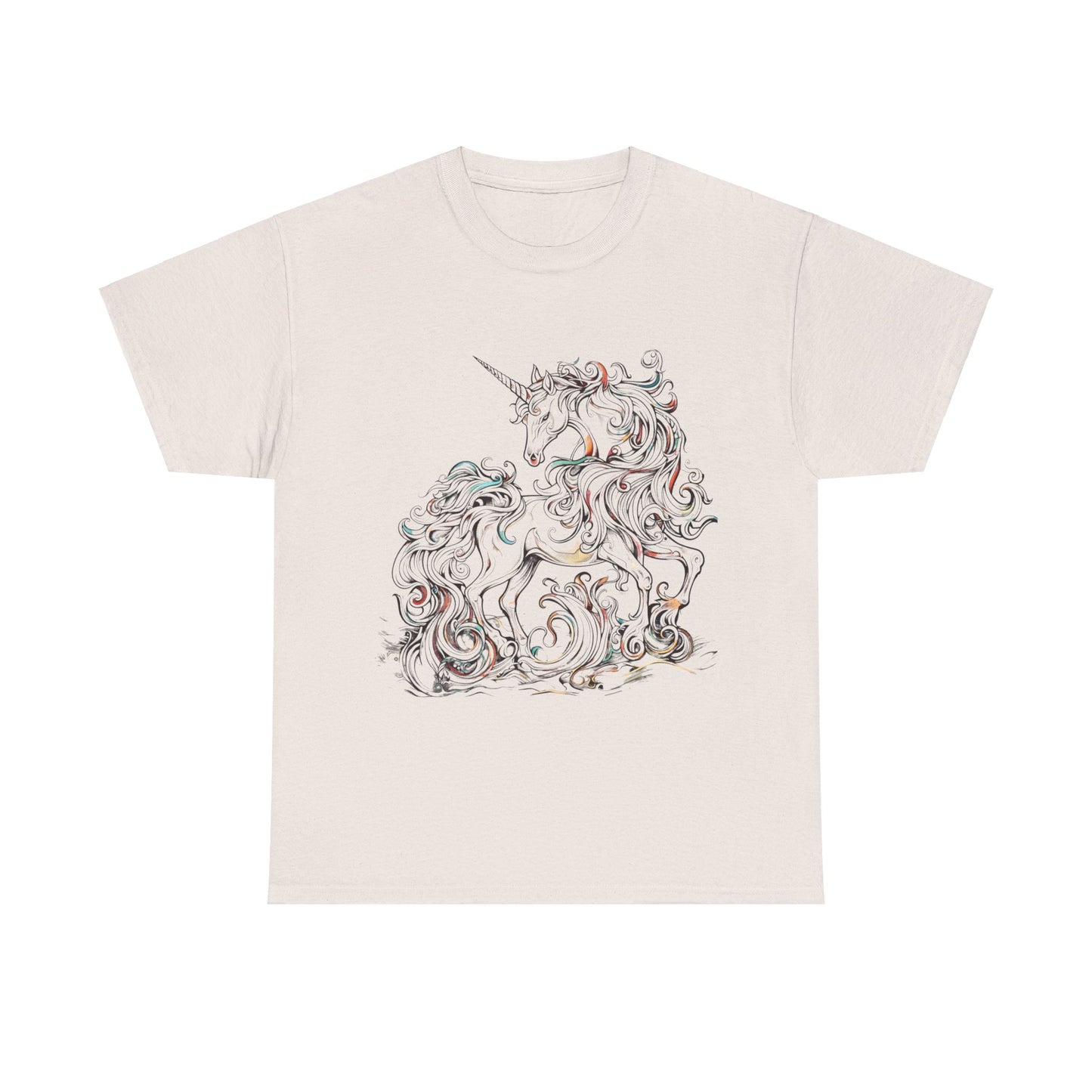 Sketch Style Unicorn Lovers Graphic Tee Unisex Heavy Cotton Tee T-Shirt