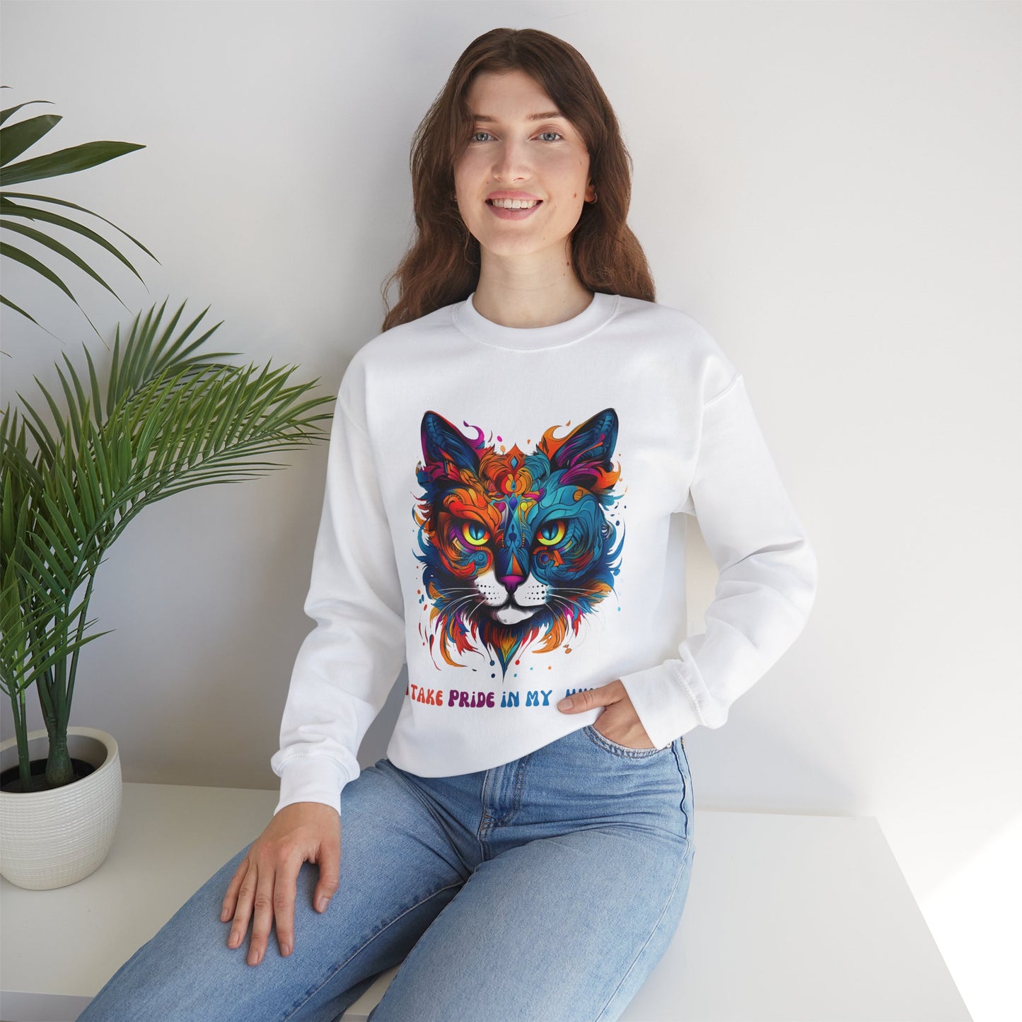 "I Take Pride in My Human" Pride Cat Sweatshirt, Cat Lovers Gift, Kitty Cat LGBTQ+ Shirt Unisex Sweatshirt Sweat Shirt, Many Colors