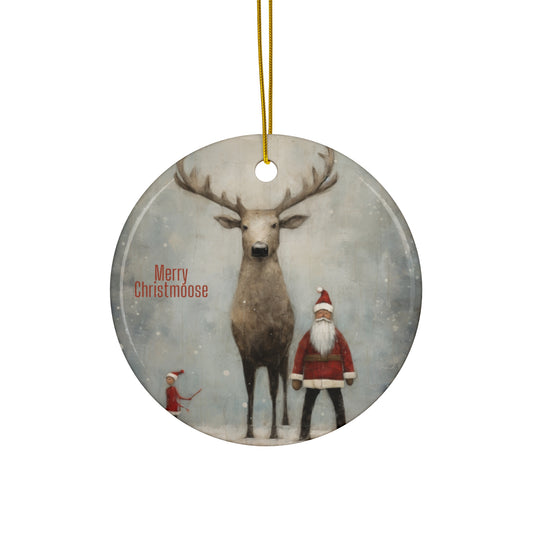 Merry Christmoose, Christmas Moose with Santa Keepsake Ornament, Ceramic Ornament Northern Moose Christmas Gift