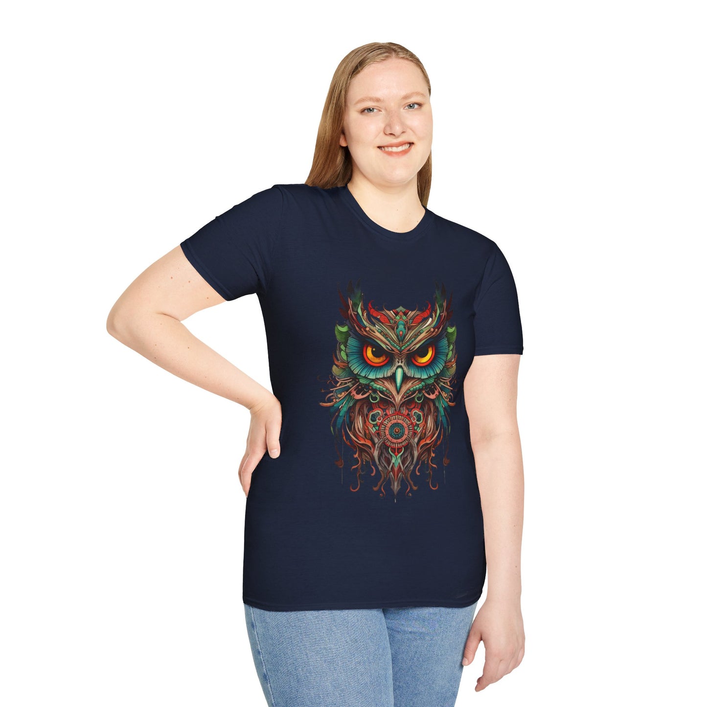 Jeweled Tone Owl, Owl Shirt, Barn Steampunk Owl   Unisex Tee Shirt, T-Shirt Softstyle T-Shirt Tee Teeshirt