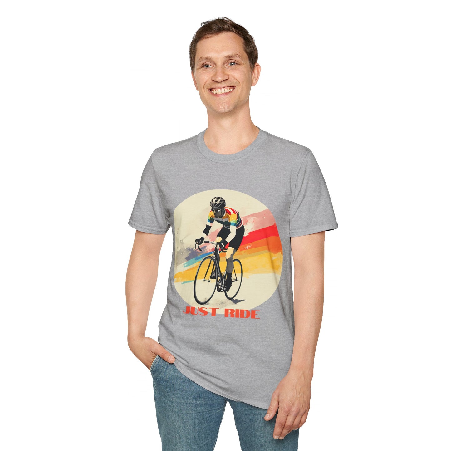 Cycle Bicycle Gift, Just Ride T Shirt, Colorful Cycling Shirt Mens Woman's Unisex Shirt, Softstyle T-Shirt Tee Teeshirt